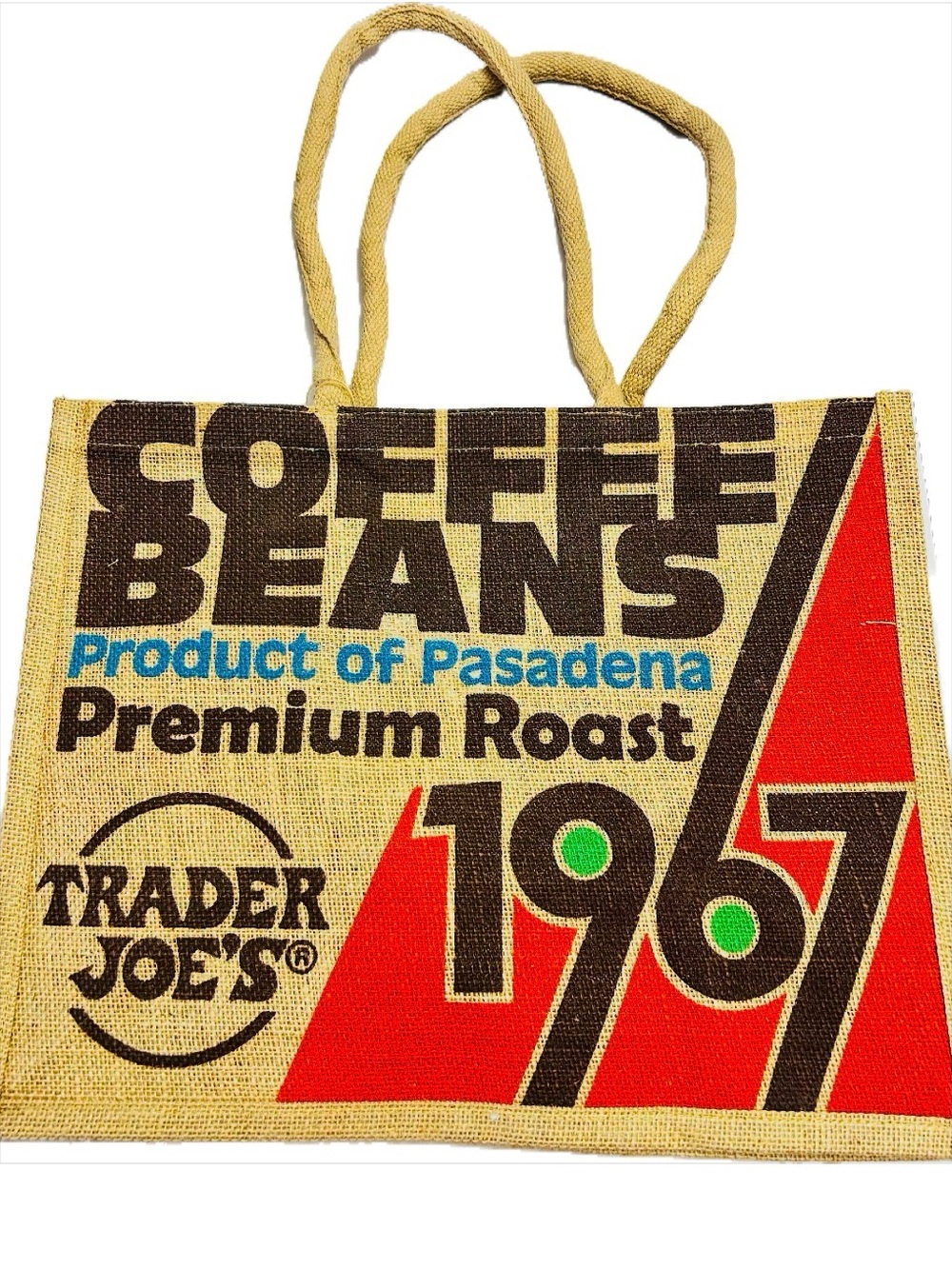 Vintage Coffee Beans Jute Tote Bag in Natural & Red